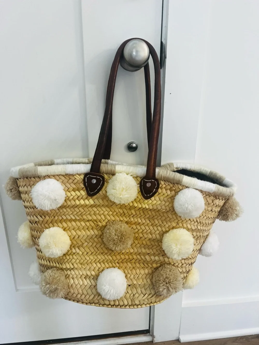 Soeur Du Maroc Pom Pom Large Straw Summer Tote Bag